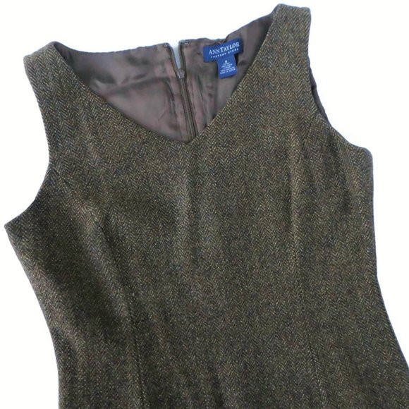 Wool Ann Taylor Dress Career Work Wear Brown Lined Sleeveless Back YKK Zip 6 - Picture 5 of 9